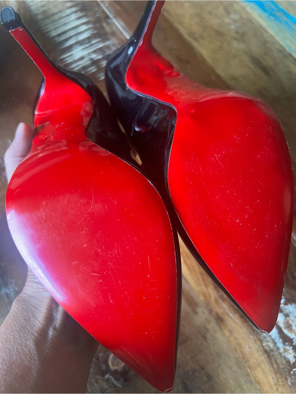 Christian Louboutin Black Patent Pointed Pumps with Nude Interior